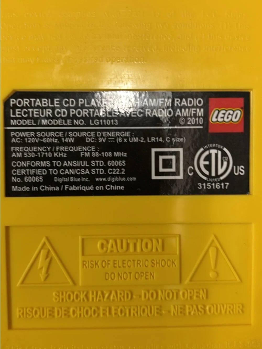 Lego Yellow Portable CD Player with Built-In Controls - Picture 3 of 4